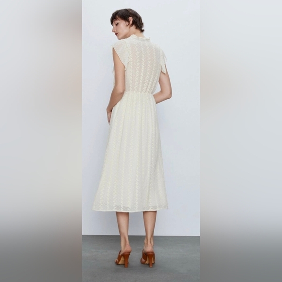 Zara Cream Midi Dress with Ruffle Details - Picture 10 of 11